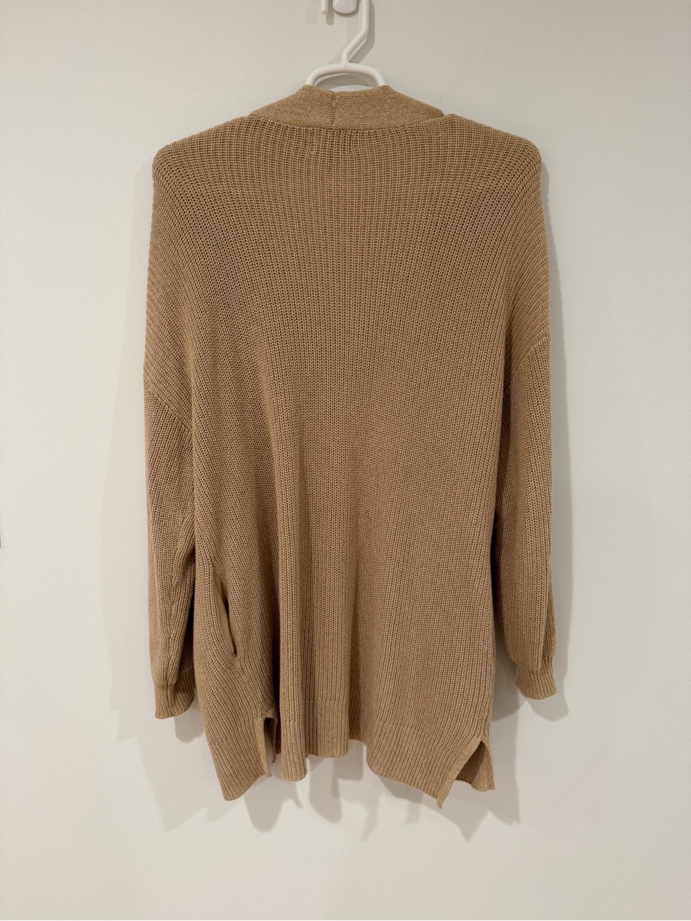 Oversized Tan Open-Front Chunky Knit Cardigan - Picture 2 of 5